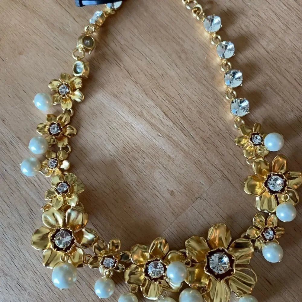 J Crew Pearl and crystal floral statement necklace